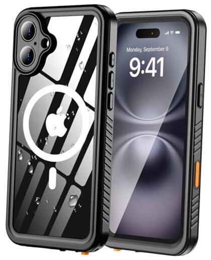 Magnetic for Case Waterproof [IP68 Underwater][Built-in Screen iPhone 16 Black