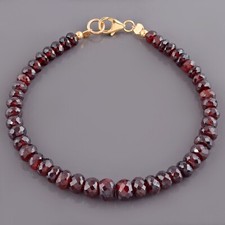 Natural Red Garnet Rondelle Gemstone Beads Bracelet Men Women 925 Silver Jewelry