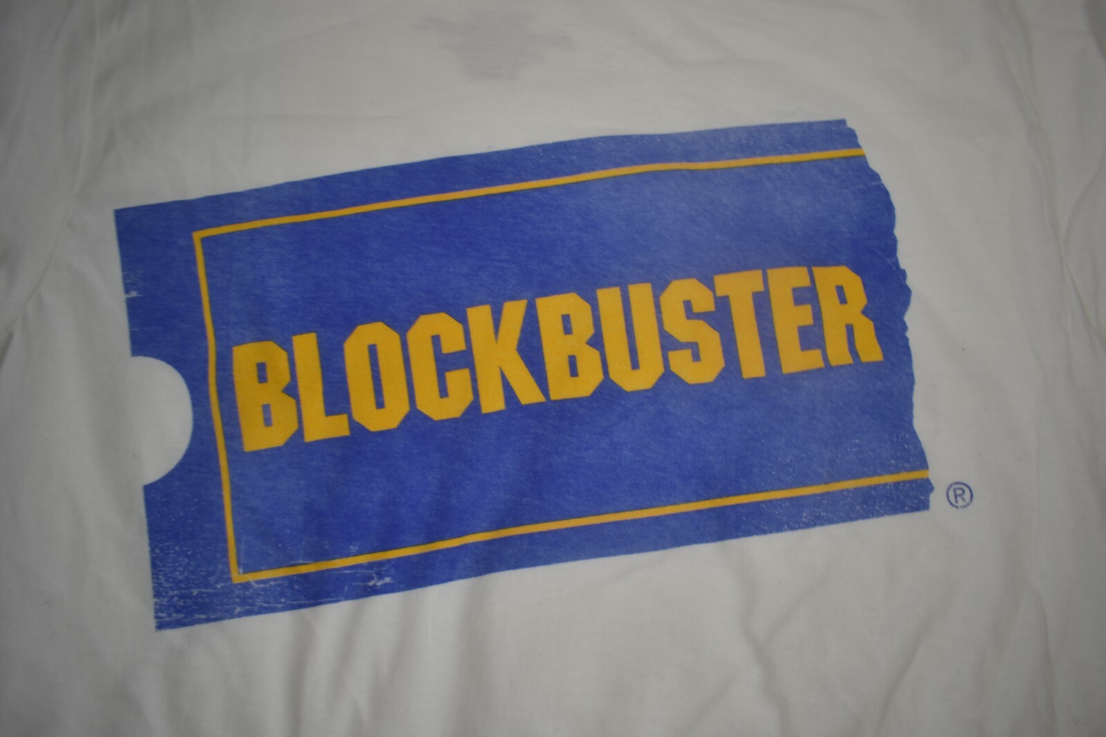 Blockbuster Mens Classic Blockbuster Torn Ticket Logo White Tee Shirt ...