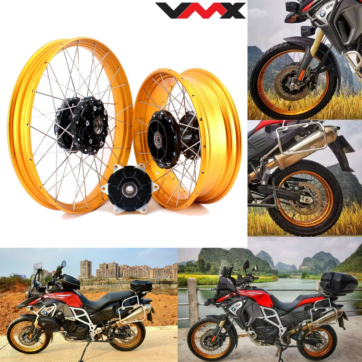 VMX 21/17 Spoke Tubeless Wheels Set For BMW F800GS/Adventure
