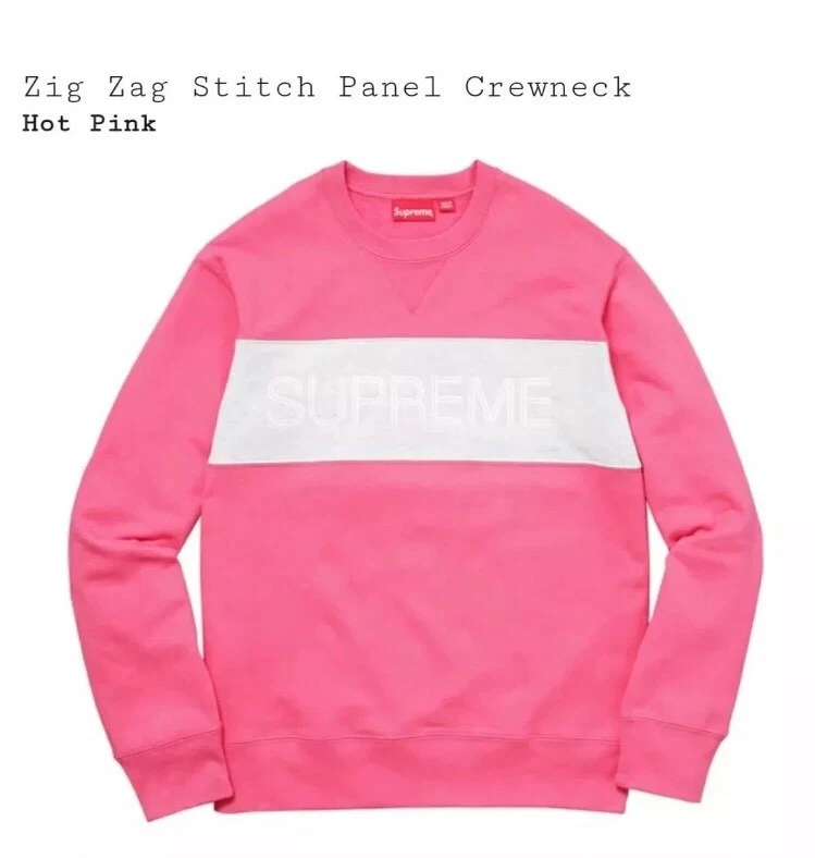 Panneau de point Supreme Zig Zag Crewneck rose vif gris FW17 NEUF AVEC ÉTIQUETTES taille XL