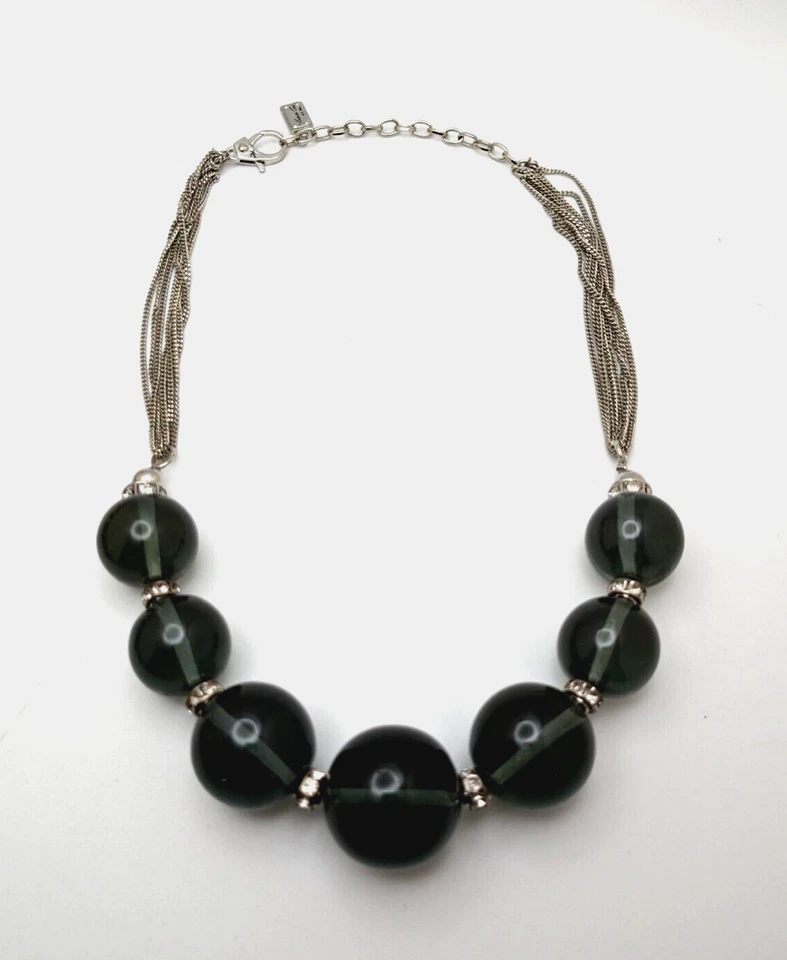 Collar De Colección Kenneth Cole NY 21" Gris Lucite Cuentas Tono Plata Multi Cadena Foto 2 de 4