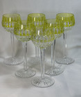 (6) Saint Louis Crystal Cut to Clear Lime Green 7.5 Inch WHITE WINE GLASSES