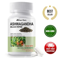 ASHWAGANDHA 5000MG CAPSULES HIGH STRENGTH STRESS FATIGUE ANXIETY RELIEF 60 Pills