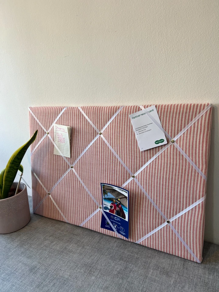 Pink & White Candy Stripe Fabric Notice Board – Handmade Padded Memo Board - Image 4 of 4