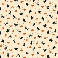 Feline Drive Fabric HISTORIC HALLOWEEN Cats Pumpkins - Fat Quarter 18x22" FQ