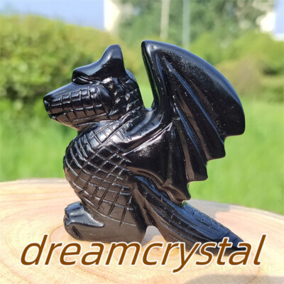 3'' Natural Black Quartz Fly Dragon Skull Carved Crystal Skull Reiki Healing 1pc