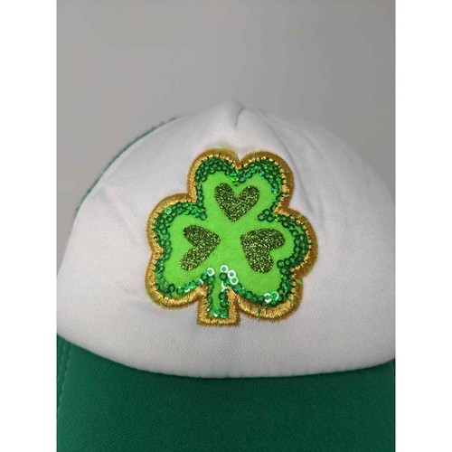 Spritz Shamrock Lucky Clover Trucker Hat Snapback Mesh Back White Green 