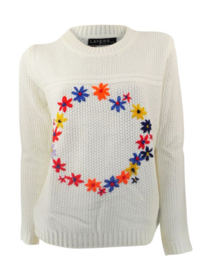 Lagenlook Vintage Style Langarm Pullover Blumenkreis beidseitig