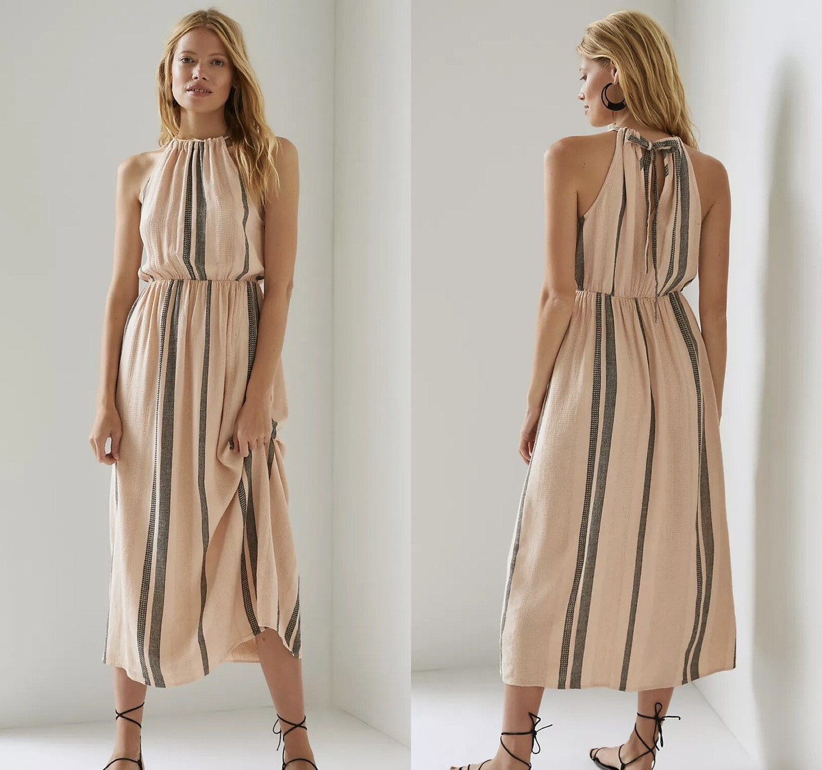 cloth & stone halter dress Cotton halter maxi dress with embroidery by Nay