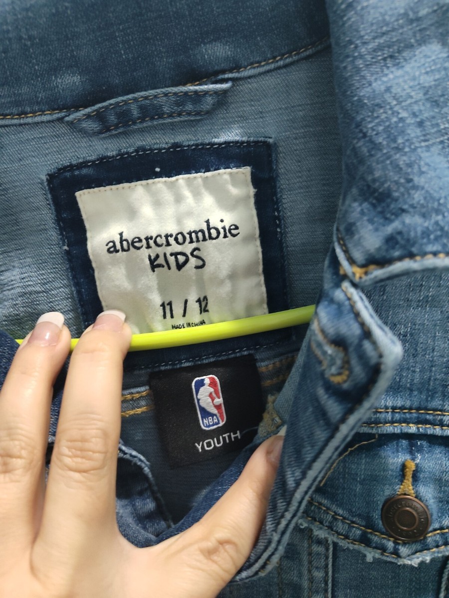 Abercrombie Kids Demin Jean Jacket Boys Basketball NBA Logo