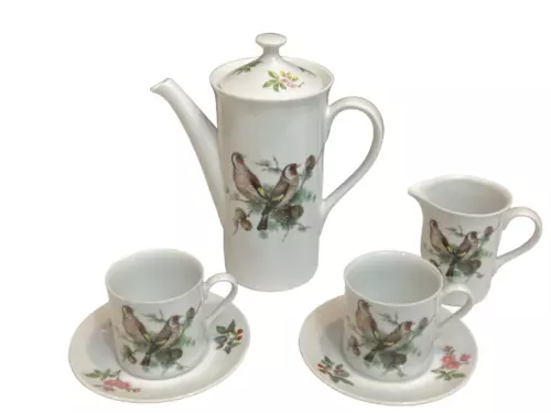 MOTTAHEDEH AVIARY BIRDS Coffee Pot (5 Cup) - Creamer - 2 Cups with Saucers