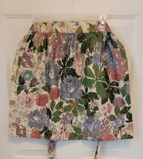 Vtg Handmade Half Skirt Tie Apron Wavely Fabric Retro Floral w/ Gold Flex