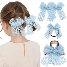 4PCS Lace Hair Bow for Girl Cute Pearl Lace Ribbon Clip Small Hair Accessories