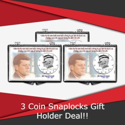 Coin Snaplock Holder Space Flight John F. Kennedy Storage Display Deal of 3 GIFT