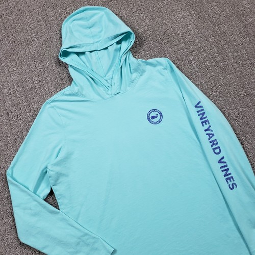VINEYARD VINES Shirt Womens Large Blue Hooded Long Sleeve Whale Graphic