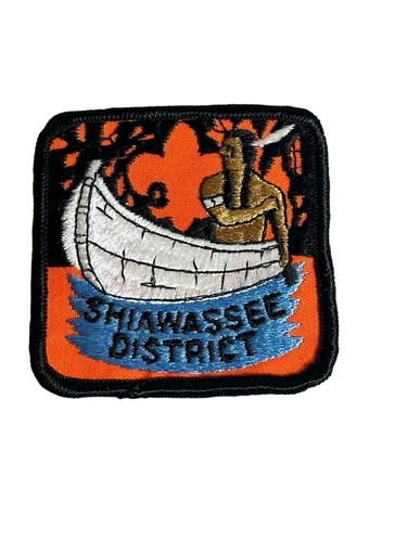 Vintage BSA Shiawassee District Camp Patch Mid Michigan Chief Kanu Pfadfinder - Bild 1 von 15