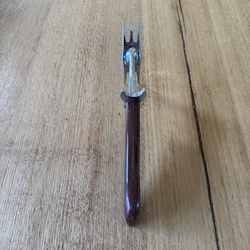 Vintage Wooden Handle Carving Fork Meat Fork Roast Meat Holder Made In England - Picture 5 of 9