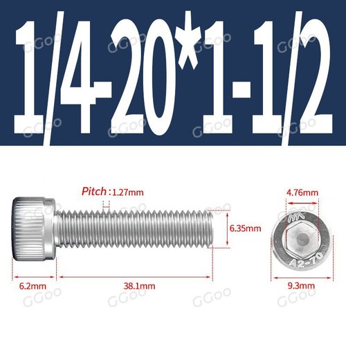 1/4-20 viti tappo testa presa in acciaio inox, bulloni a brugola, filo grossolano US UNC - Foto 12 di 16