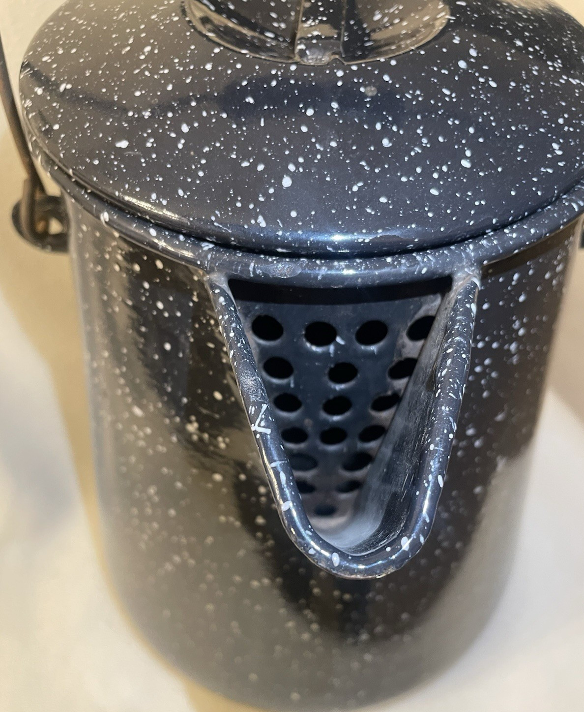 Vintage WW II Era USN Vollrath Co.  Graniteware Black and White Coffee Pot