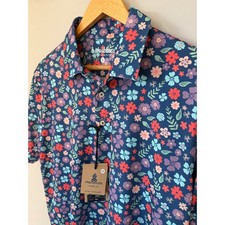Chubbies The Spring Pedal Performance Polo Mens Small Blue Floral 582251-302 NWT