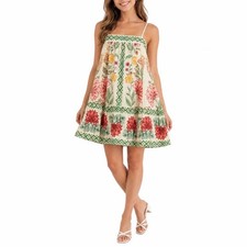 SHEIN Floral Print Tiered Cami Mini Dress XL Cream Red Green