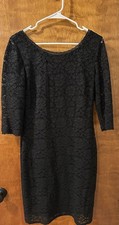 Eliza J Black Lace Cocktail Party Dress Size 12 Quarter Length Sleeve Great Cond