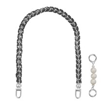 1 Set 31.5 Inch Leather Purse Chain Strap with Extension Chain, Silver Black