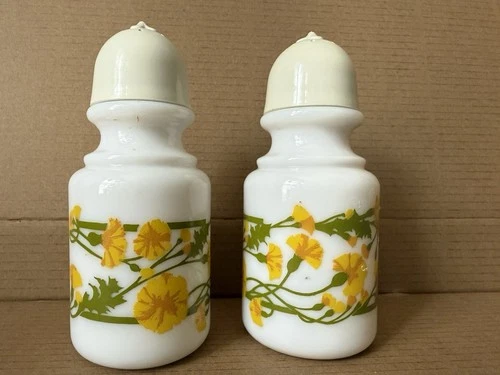Vintage Avon Milk Glass Floral Design Salt & Pepper Shakers