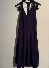 Pact Navy Small Organic Cotton Women's Fit & Flare Halter Midi Dress Comfy