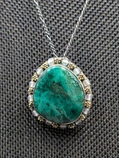 Vtg Sterling Silver Eilat Stone & Glass Beads Pendant/Brooch 22" Figaro Necklace