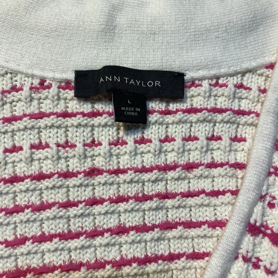 Cárdigan Suéter Ann Taylor Tejido Botón Frontal Para Mujer Grande MUY BONITO ROSA/BLANCO Foto 3 de 3