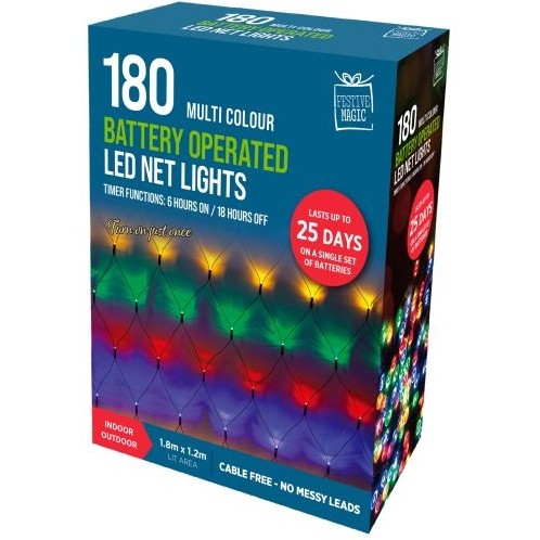 Festive Magic LED Battery Operated Timer Net Lights 180 Multicolour