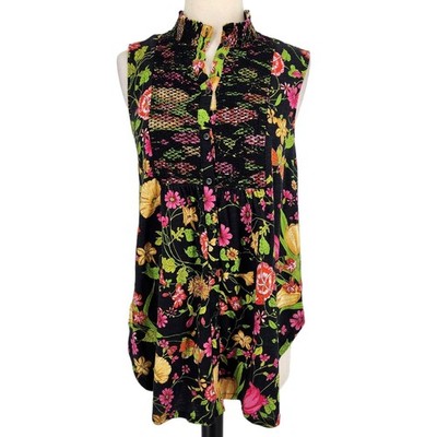 Anthropologie Akemi & Kim Dark Floral Smocked Top