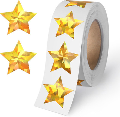 500 Pcs Holographic Gold Star Stickers for Kids Reward, 1 Inch Self Adhesive Met