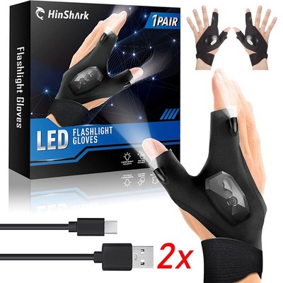 2er Set Finger Handschuh mit LED Licht Taschenlampe Handschuhe Outdoor Fishing