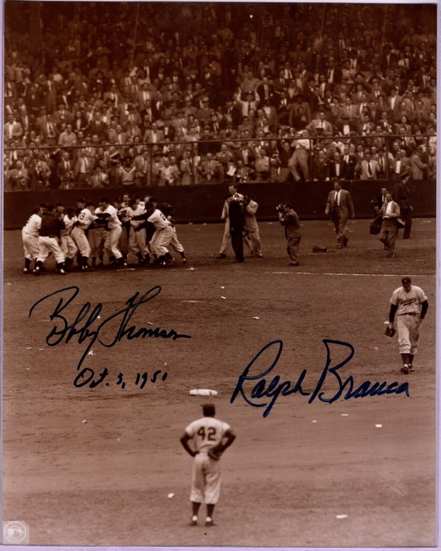 Raph Branca and Bobby Thompson  8 x 10 Color Photo,  Auto Ticket COA