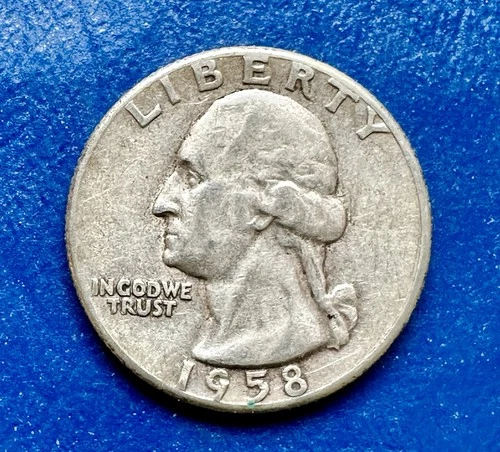 1958 Washington Quarter. 90% Silver. XF+ Condition. Charity Auction. ￼