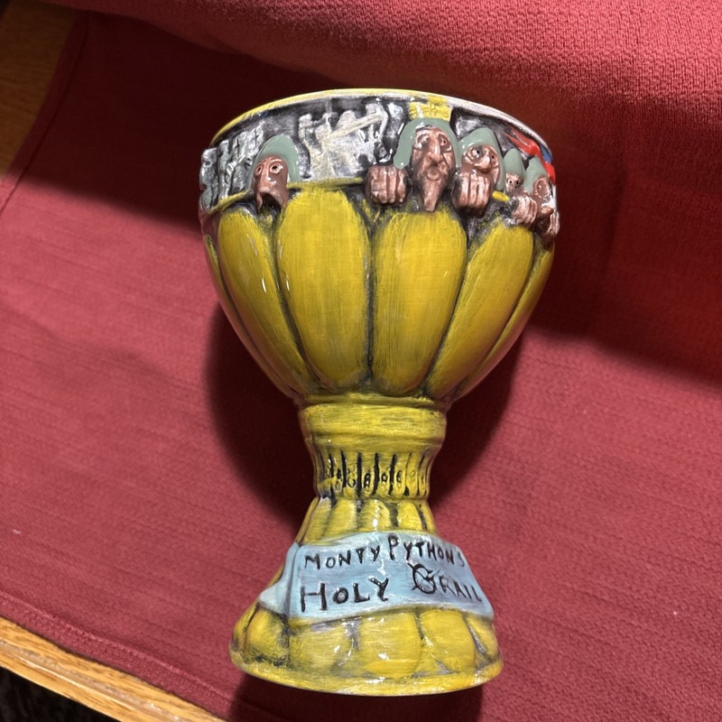 USED Vintage Monty Python's Quest For The Holy Grail Ceramic Goblet Cup 6" Tall