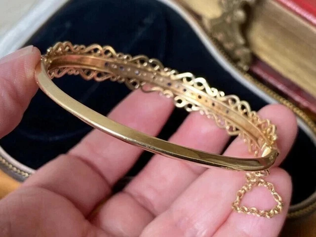 Brazalete Brazalete Vintage Zafiro Creado en Laboratorio Corte Redondo 8Ct Chapado en Oro Amarillo 14k Foto 2 de 4