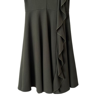 Few Moda Size S Side Ruffle Midi A-Line Flare Dress Green Olive Career |  eBay