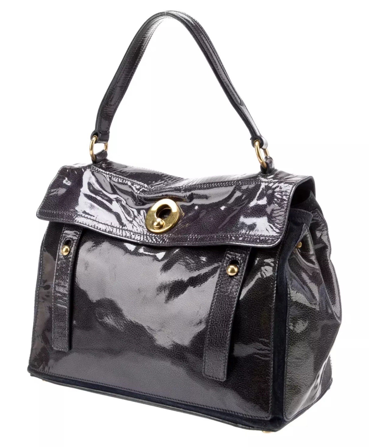 Borsa a tracolla YSL Yves Saint Laurent M Two blu notte in pelle verniciata