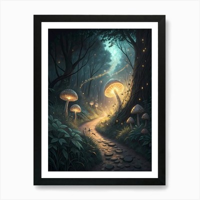Ölgemälde Stil Zauberwald gerahmt Wandbild Poster Leinwanddruck Bild