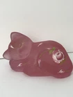 Fenton Lenox Pink Satin Glass Hand Painted Sleeping Cat with Roses Signed Miller