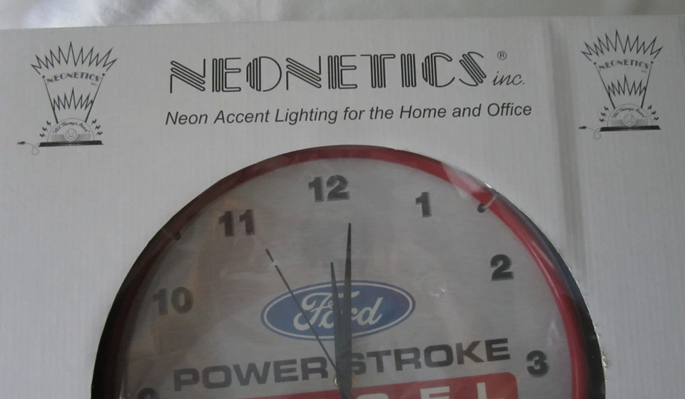 New in Box Ford Power Stroke Diesel Neonetics Ruby Red Neon Wall Clock Light 15" - Image 4 of 4