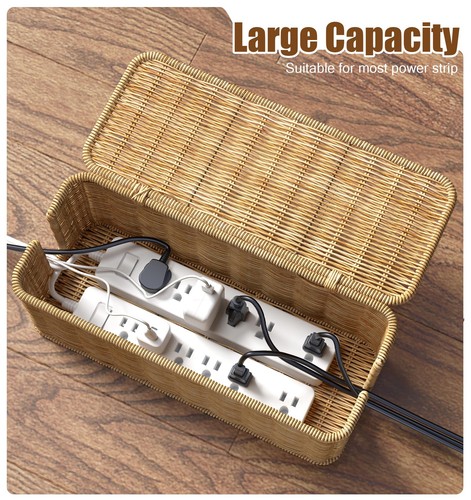 Cable Management Box,2 Pack Handwoven Imitation Rattan Cord Hider Organizer B... - 第 3/7 張圖片