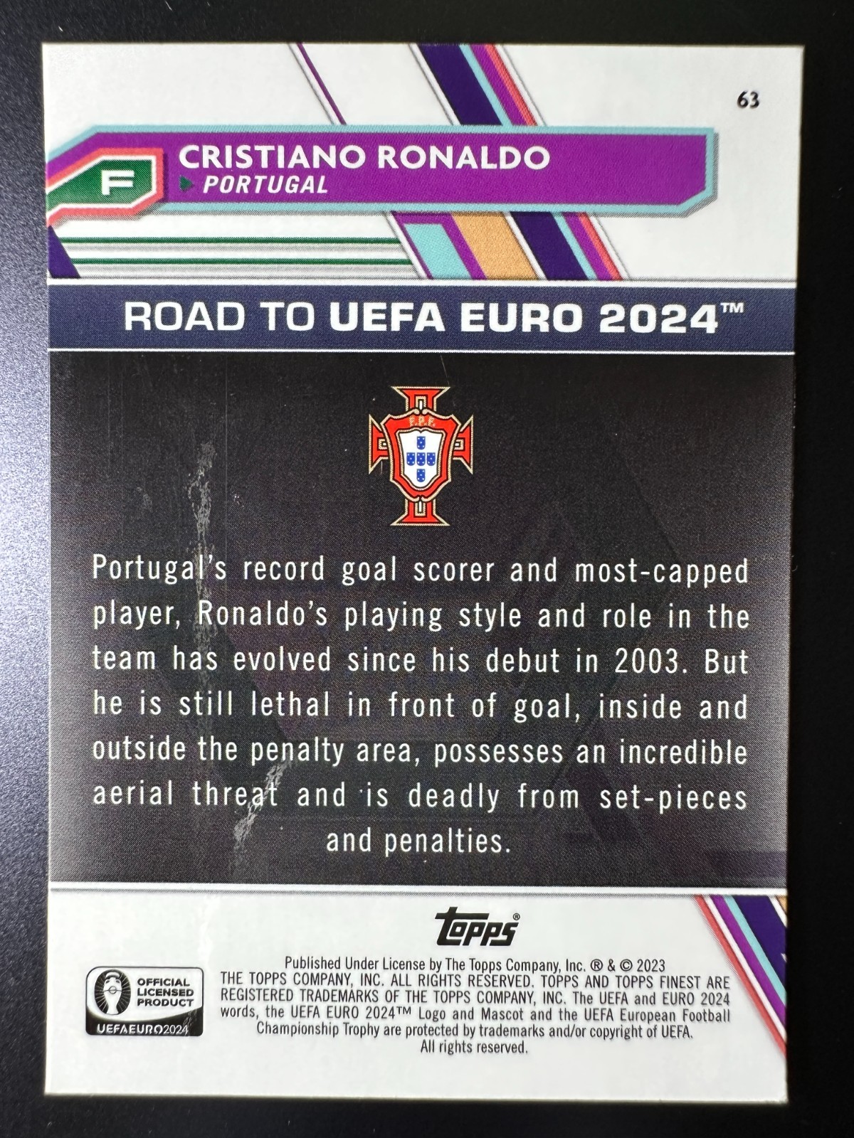 2023 Topps Finest Road to UEFA Euro 2024 Base - Cristiano Ronaldo #63 view 2