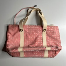 Bvlgari Pink Canvas Logo Tote Bag Italy Made Large Shoulder Bag