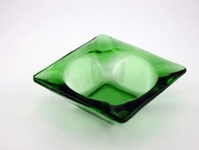 Vintage Emerald Green Glass Square Ashtray 3 1/2"