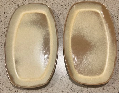 2 Vintage Frankoma GP Pottery Lazybones Desert Gold 11.75" Rectangular Platters